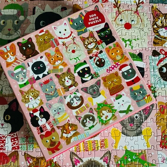 “Festive Fur Balls” Galison Christmas Cat Puzzle 500 Pieces - Picture 1 of 5